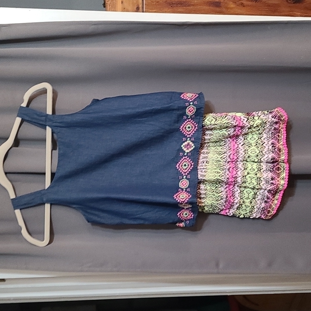 Jordache Girl's Romper Chambray Denim Embroidered Summer Size 10/12‎ EUC